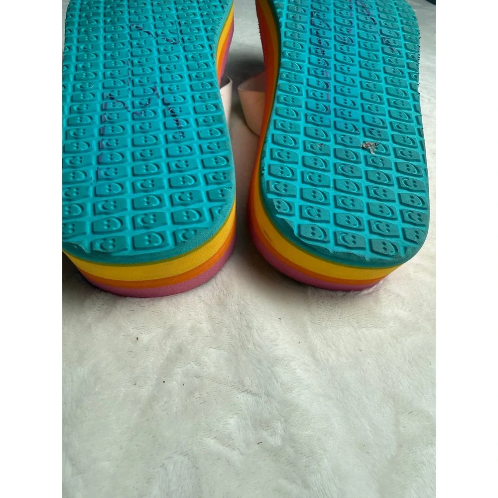 Sanuk Womens Pink White Rainbow Platform Wedge Flip Flop Sandals FB11 Size 7